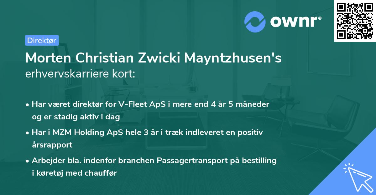 Morten Christian Zwicki Mayntzhusen's erhvervskarriere kort
