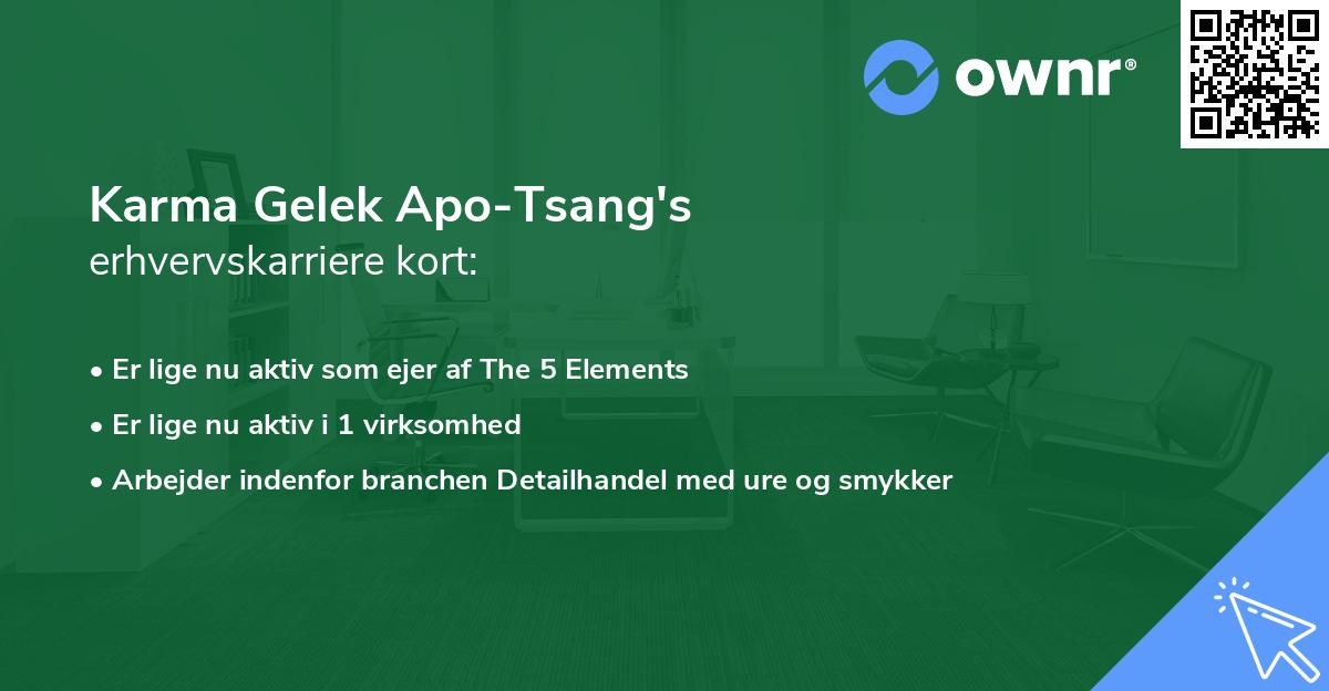 Karma Gelek Apo-Tsang's erhvervskarriere kort