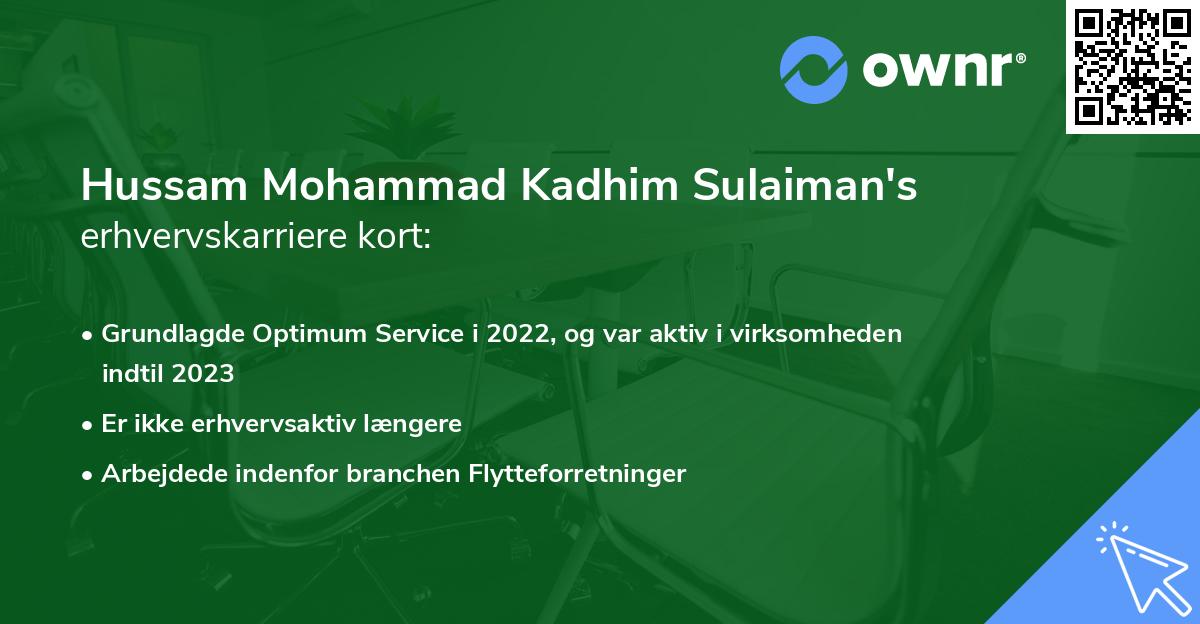 Hussam Mohammad Kadhim Sulaiman's erhvervskarriere kort