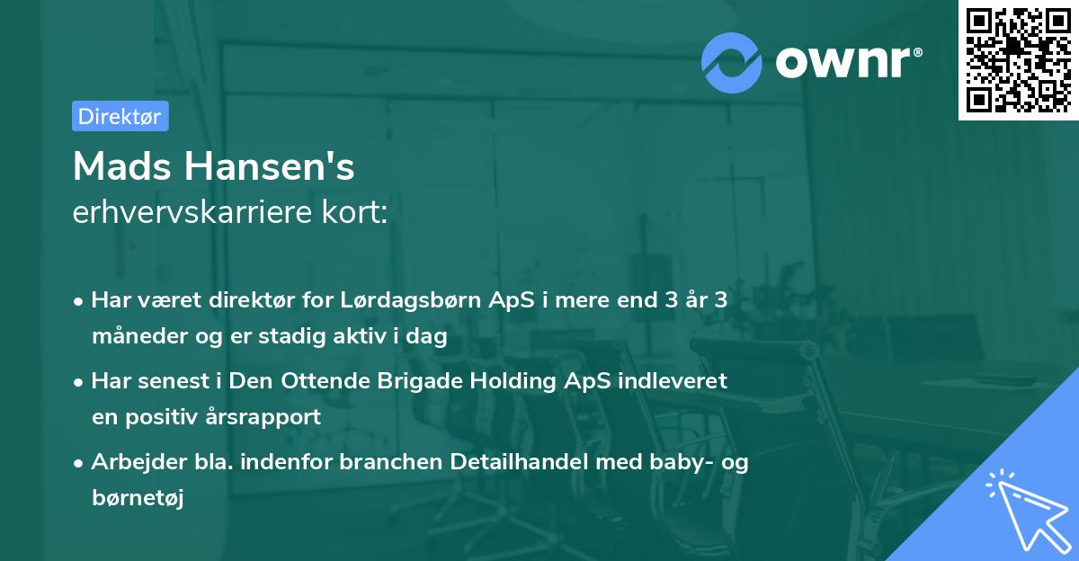 Mads Hansen's erhvervskarriere kort