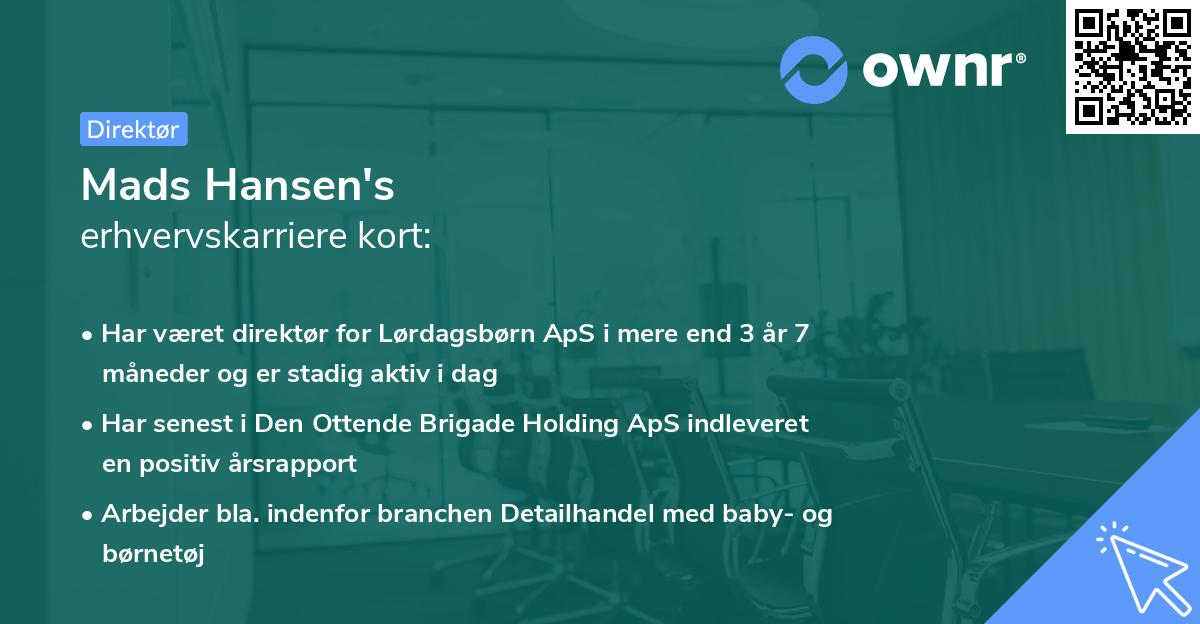 Mads Hansen's erhvervskarriere kort