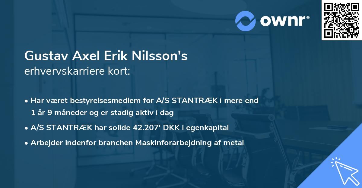 Gustav Axel Erik Nilsson's erhvervskarriere kort