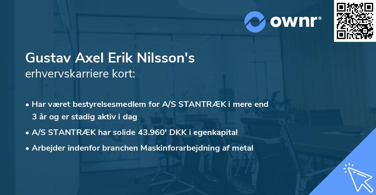 Gustav Axel Erik Nilsson's erhvervskarriere kort
