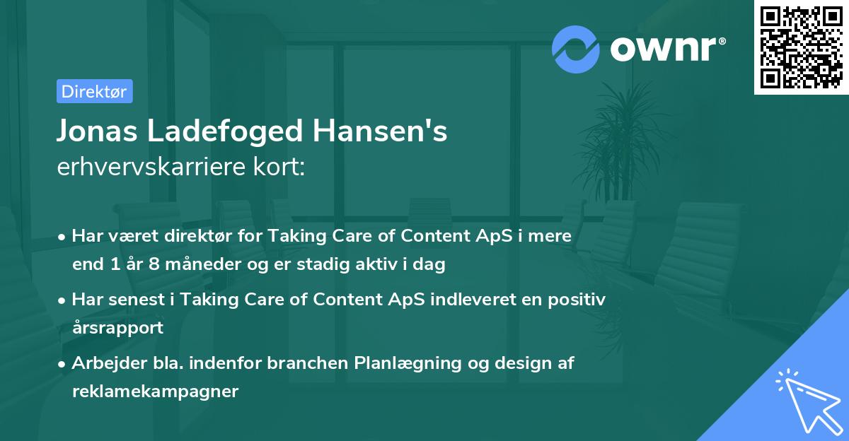 Jonas Ladefoged Hansen's erhvervskarriere kort