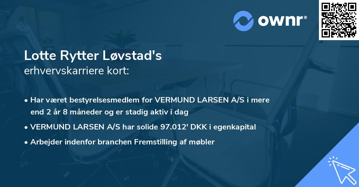 Lotte Rytter Løvstad's erhvervskarriere kort