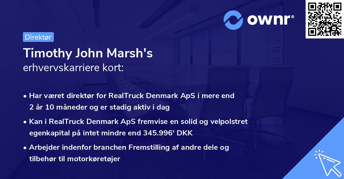Timothy John Marsh's erhvervskarriere kort