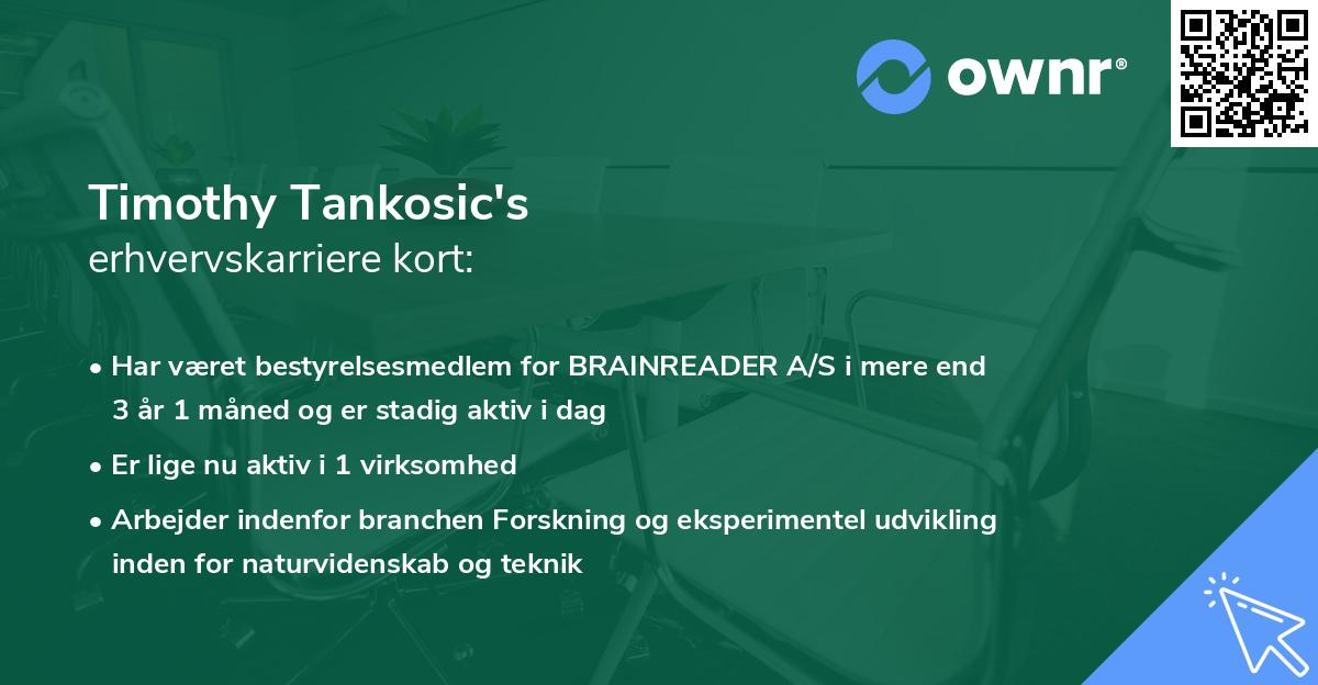 Timothy Tankosic's erhvervskarriere kort