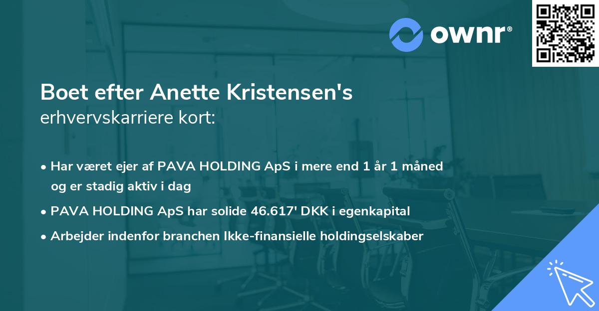 Boet efter Anette Kristensen's erhvervskarriere kort