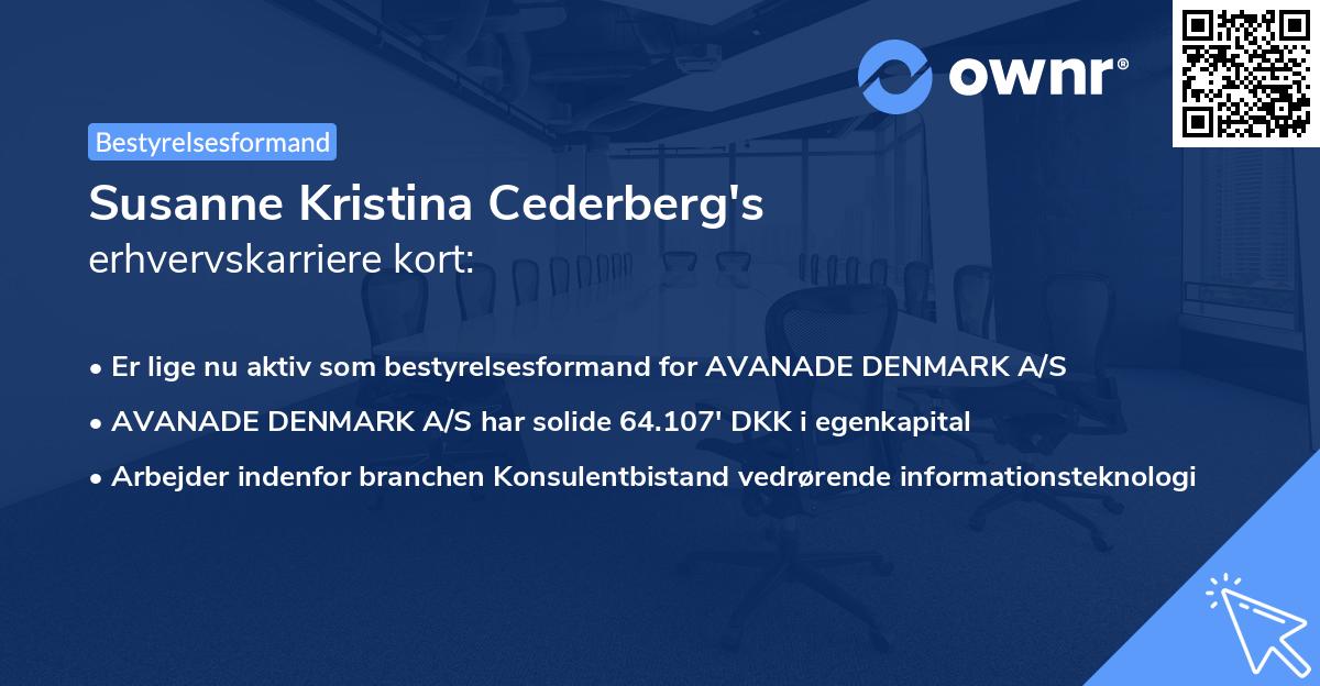 Susanne Kristina Cederberg's erhvervskarriere kort