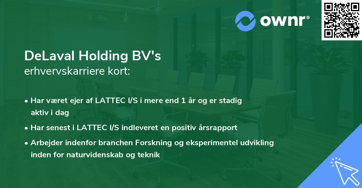 DeLaval Holding BV's erhvervskarriere kort