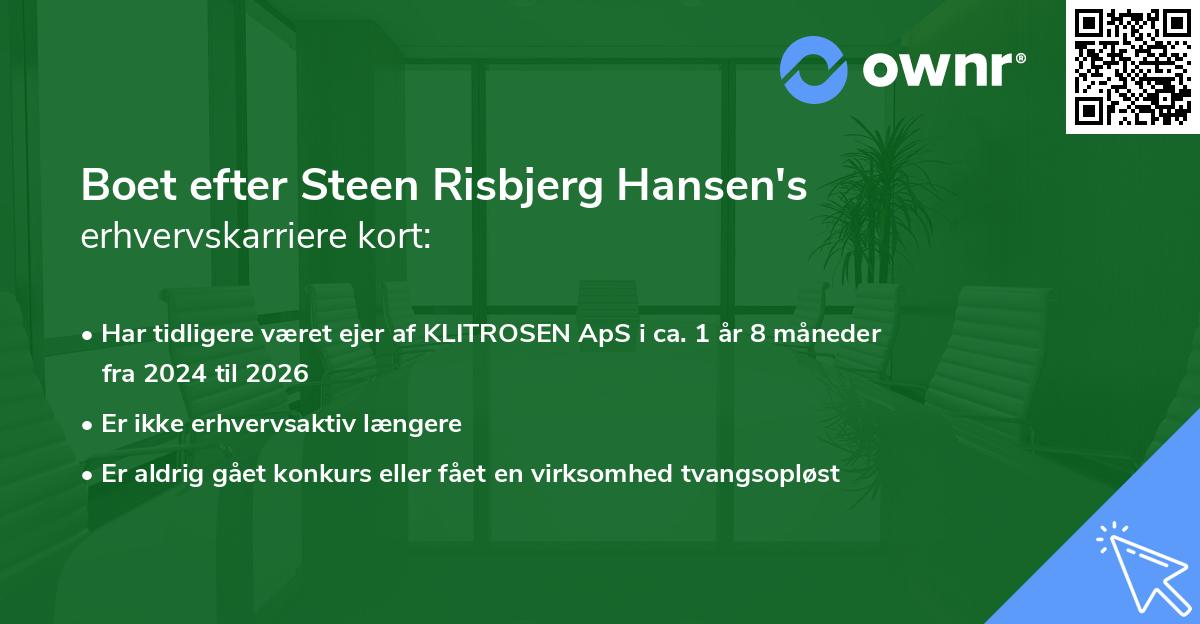Boet efter Steen Risbjerg Hansen's erhvervskarriere kort