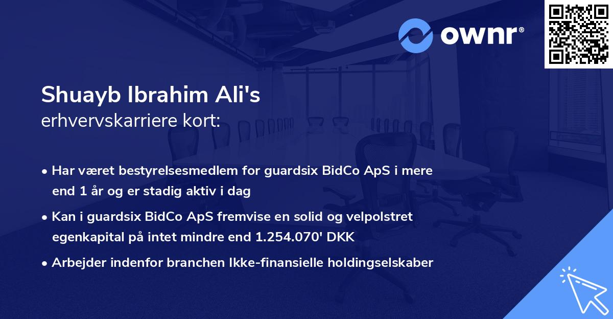 Shuayb Ibrahim Ali's erhvervskarriere kort