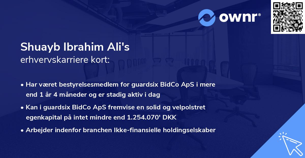 Shuayb Ibrahim Ali's erhvervskarriere kort
