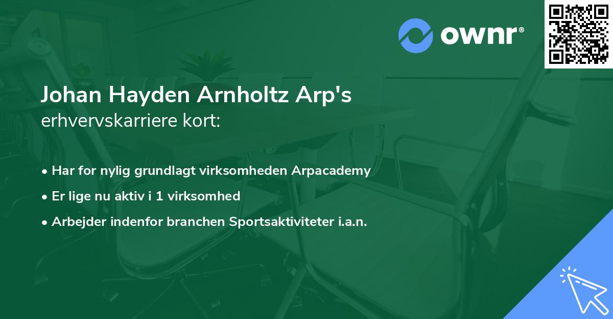 Johan Hayden Arnholtz Arp's erhvervskarriere kort