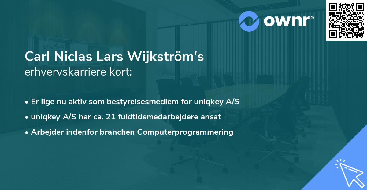 Carl Niclas Lars Wijkström's erhvervskarriere kort