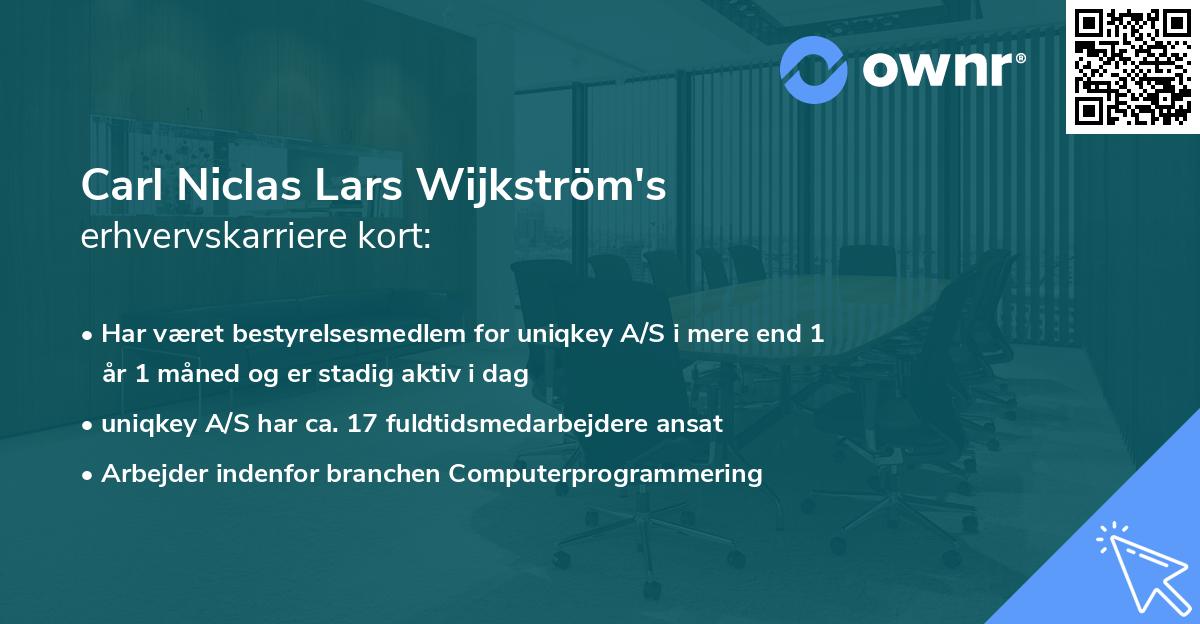 Carl Niclas Lars Wijkström's erhvervskarriere kort