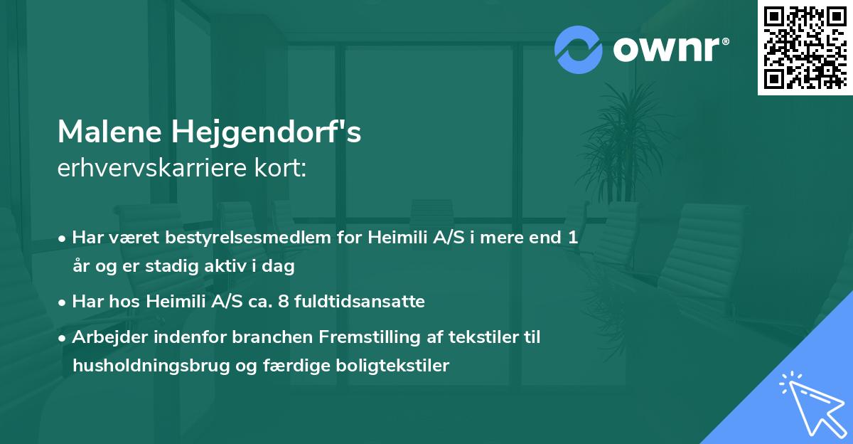 Malene Hejgendorf's erhvervskarriere kort