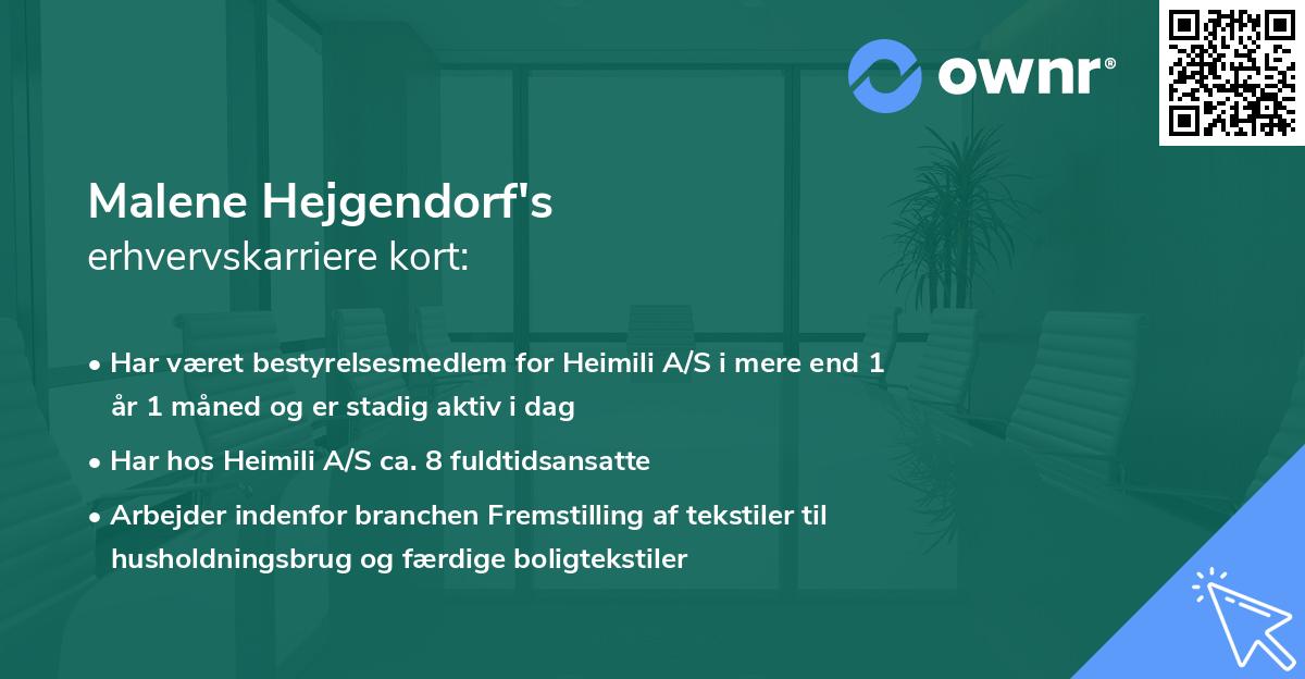 Malene Hejgendorf's erhvervskarriere kort