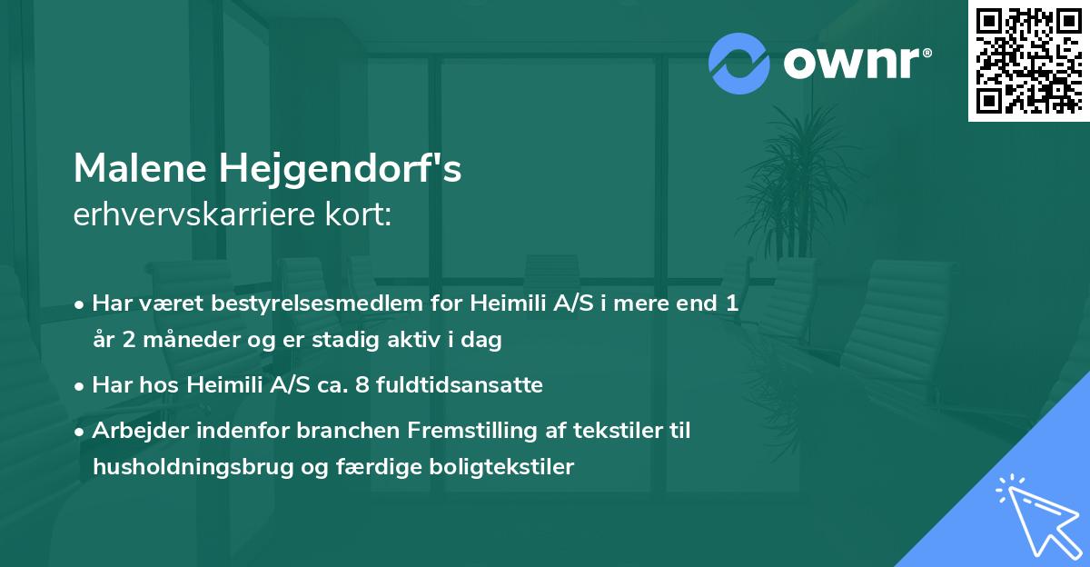 Malene Hejgendorf's erhvervskarriere kort