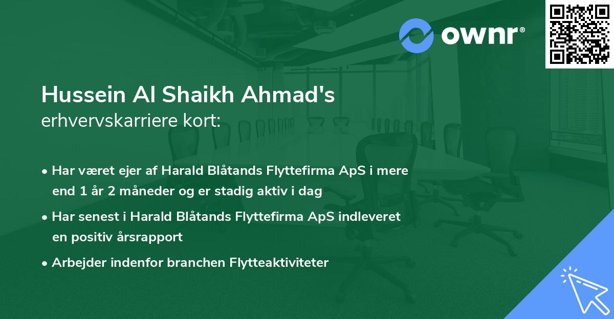 Hussein Al Shaikh Ahmad's erhvervskarriere kort