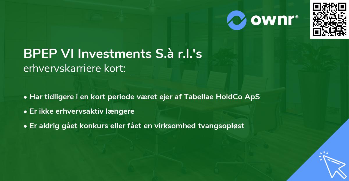 BPEP VI Investments S.à r.l.'s erhvervskarriere kort