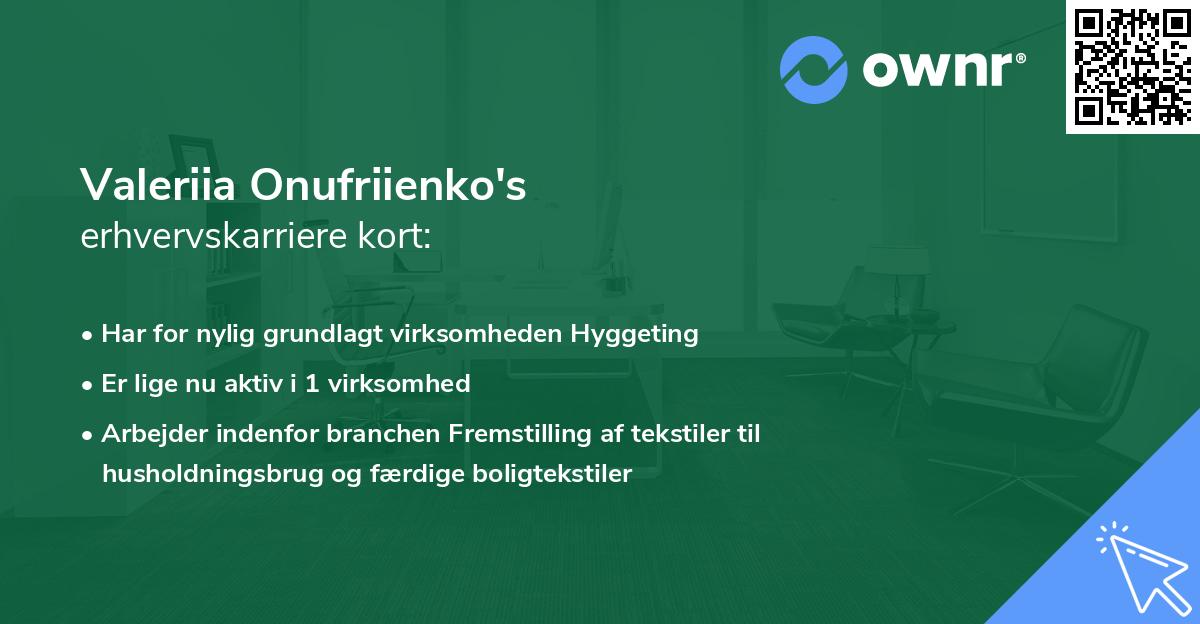Valeriia Onufriienko's erhvervskarriere kort
