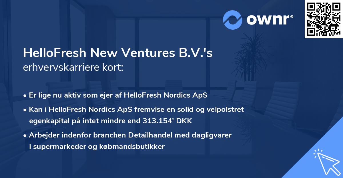 HelloFresh New Ventures B.V.'s erhvervskarriere kort