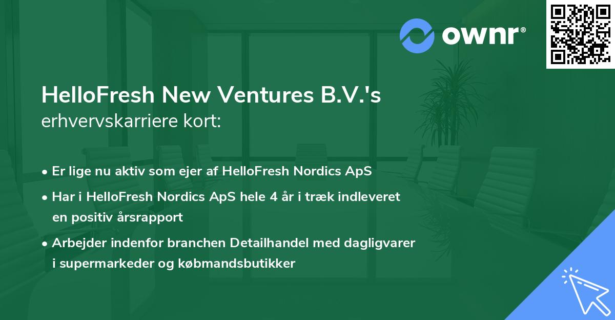 HelloFresh New Ventures B.V.'s erhvervskarriere kort