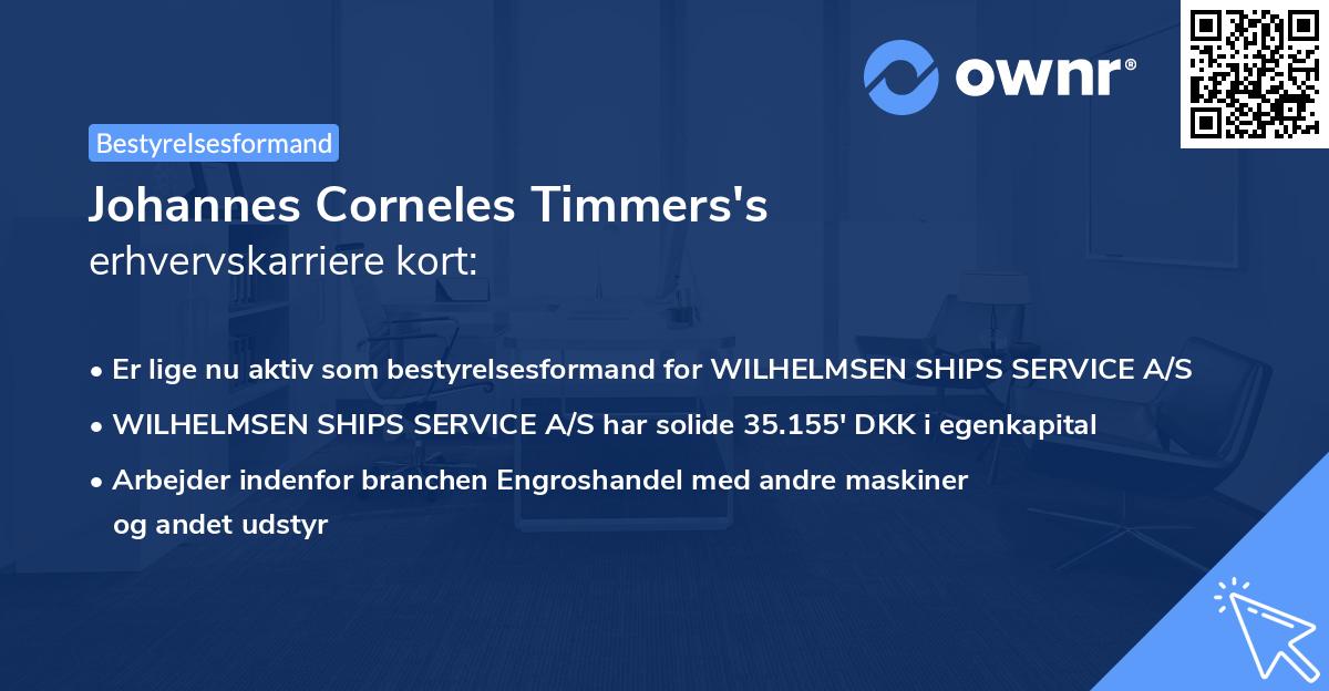 Johannes Corneles Timmers's erhvervskarriere kort