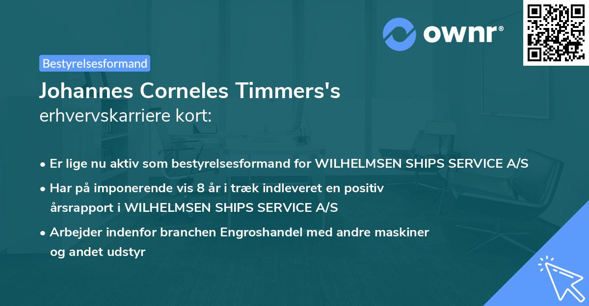 Johannes Corneles Timmers's erhvervskarriere kort