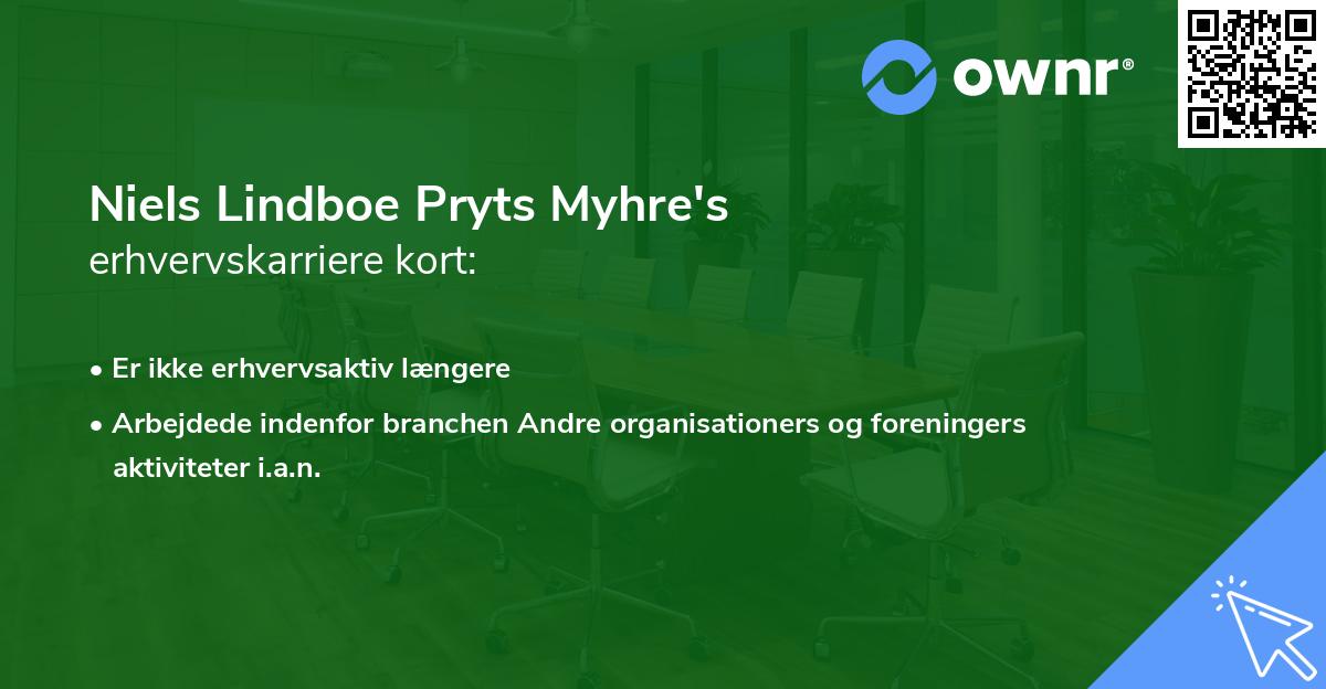 Niels Lindboe Pryts Myhre's erhvervskarriere kort