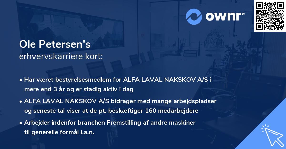 Ole Petersen's erhvervskarriere kort