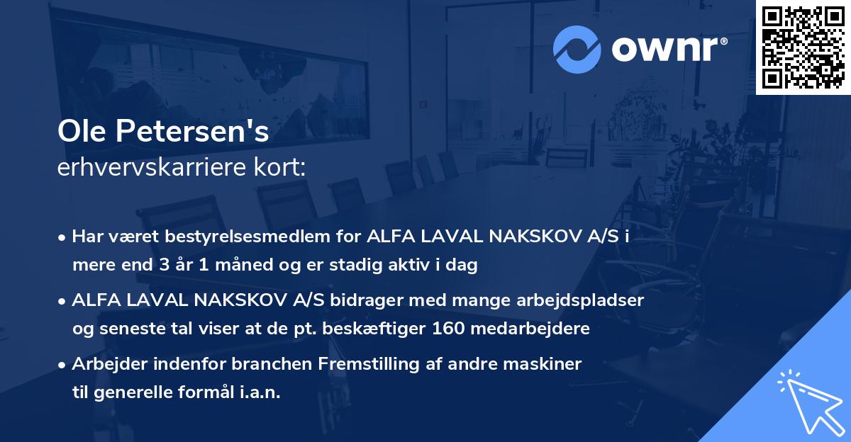 Ole Petersen's erhvervskarriere kort