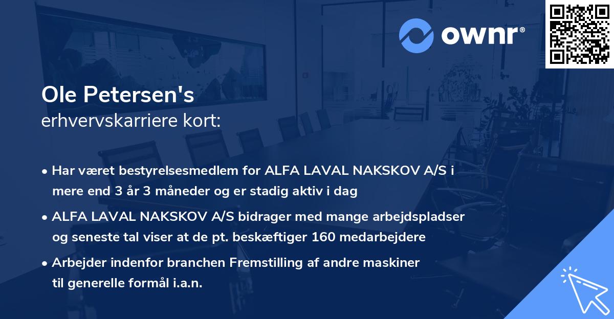 Ole Petersen's erhvervskarriere kort