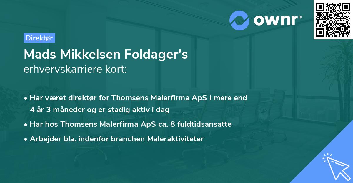 Mads Mikkelsen Foldager's erhvervskarriere kort