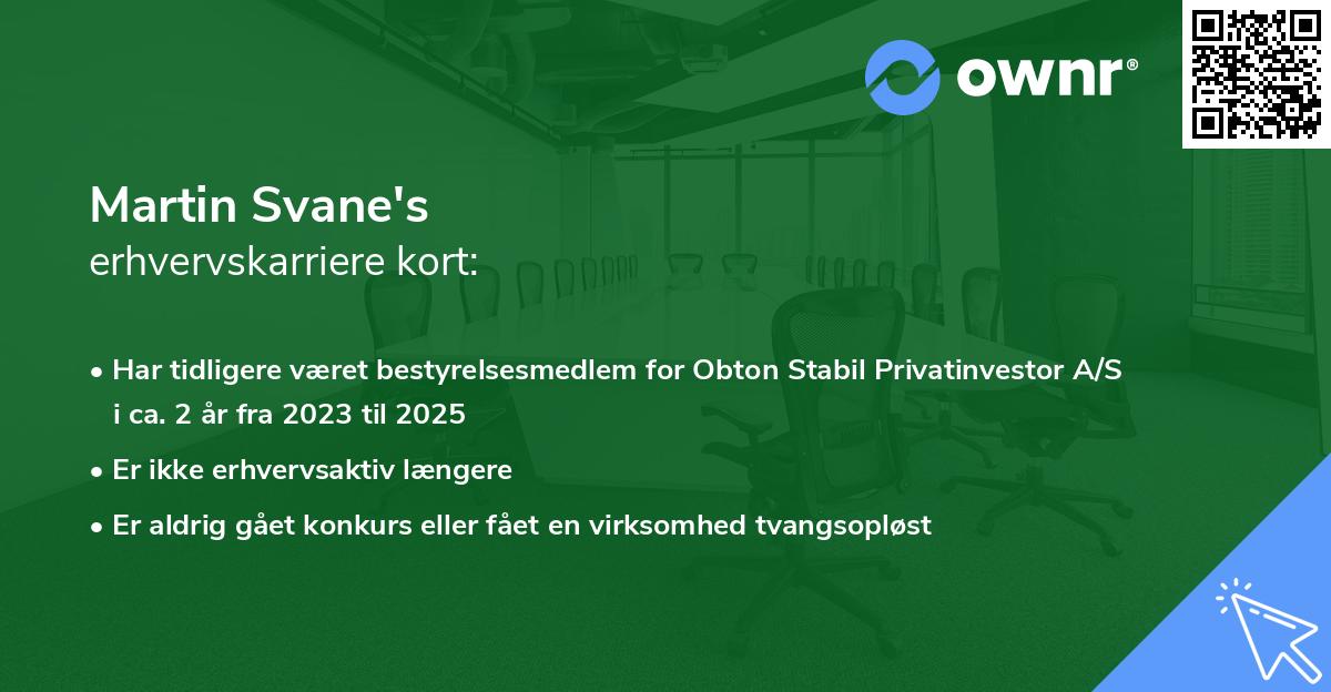 Martin Svane's erhvervskarriere kort
