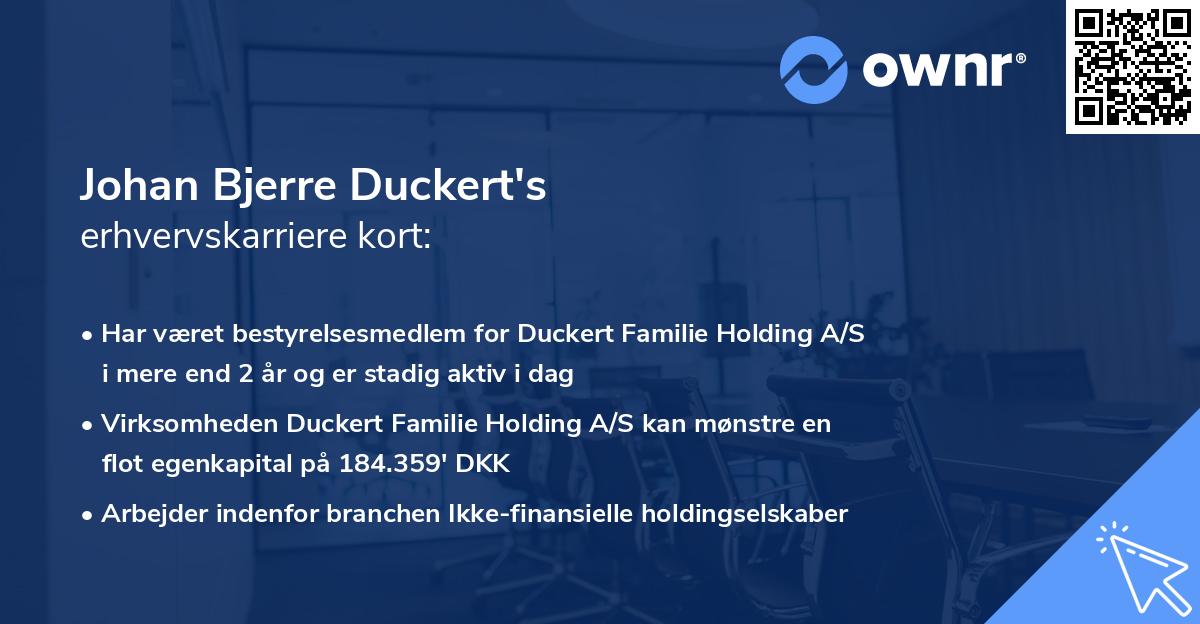 Johan Bjerre Duckert's erhvervskarriere kort