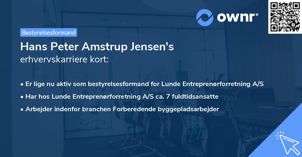 Hans Peter Amstrup Jensen's erhvervskarriere kort