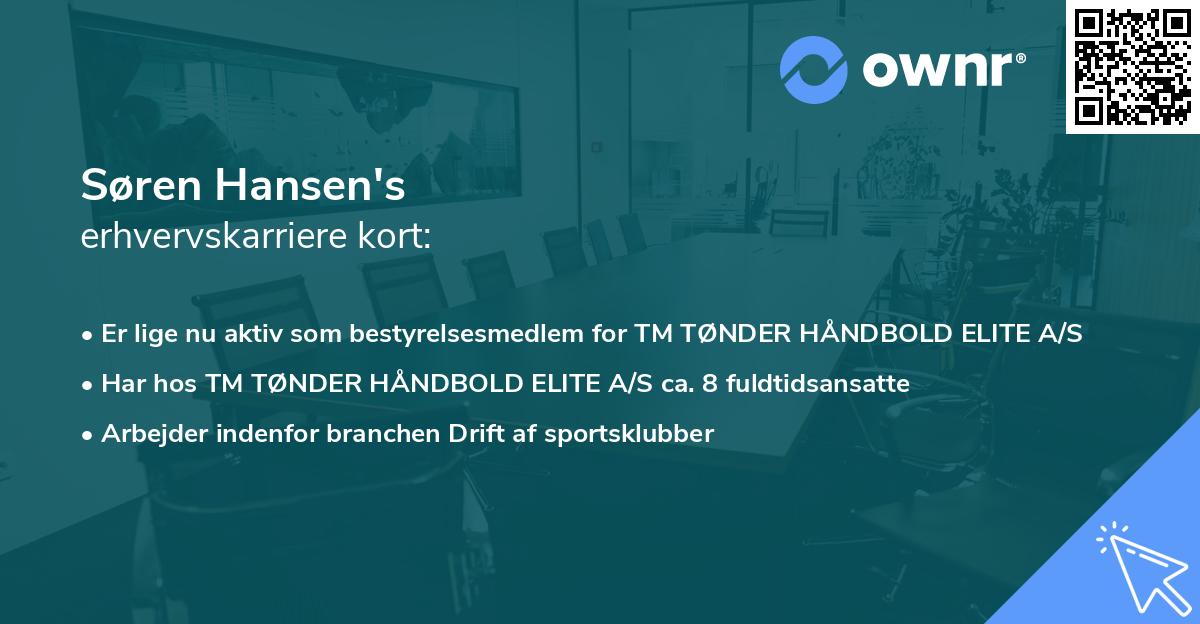 Søren Hansen's erhvervskarriere kort