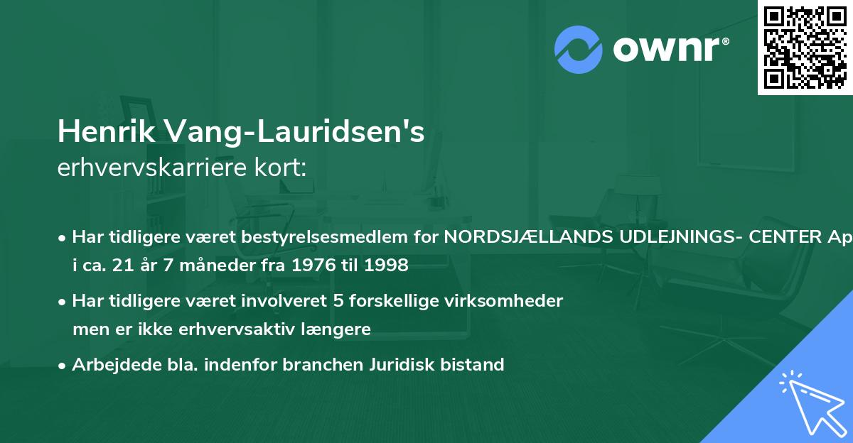Henrik Vang-Lauridsen's erhvervskarriere kort