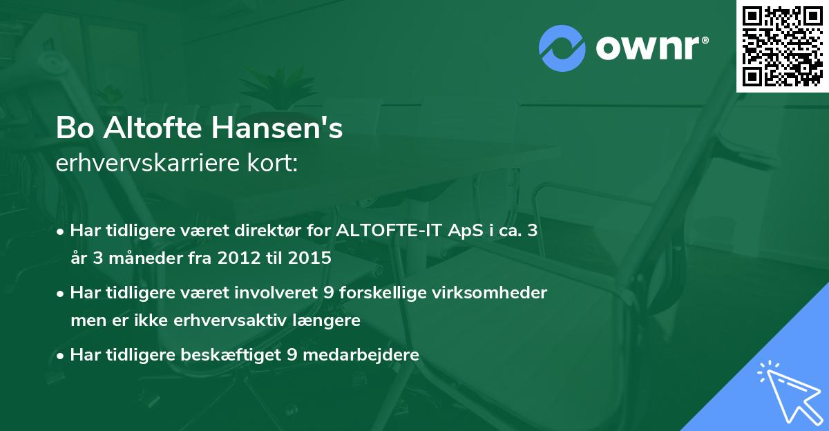 Bo Altofte Hansen's erhvervskarriere kort