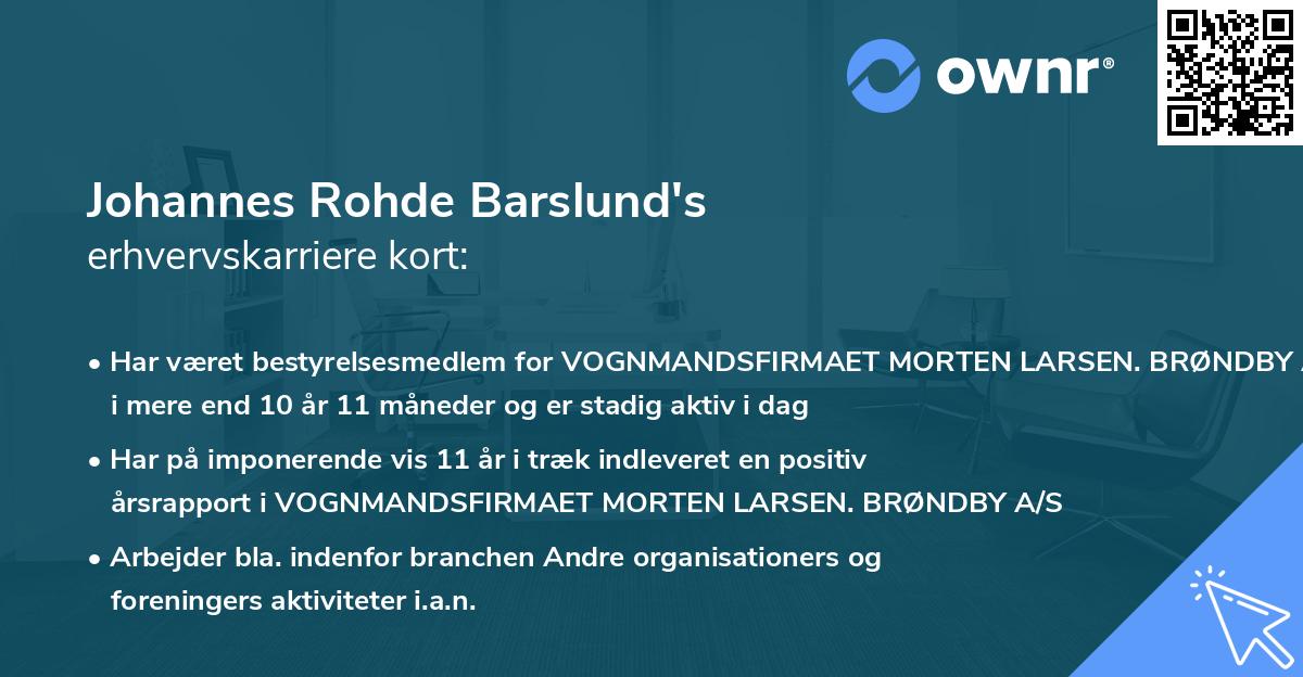Johannes Rohde Barslund's erhvervskarriere kort