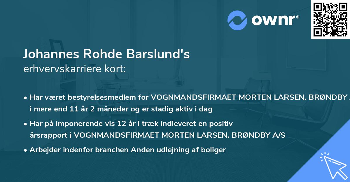 Johannes Rohde Barslund's erhvervskarriere kort