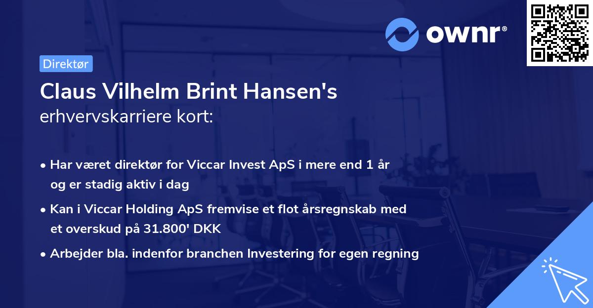 Claus Vilhelm Brint Hansen's erhvervskarriere kort