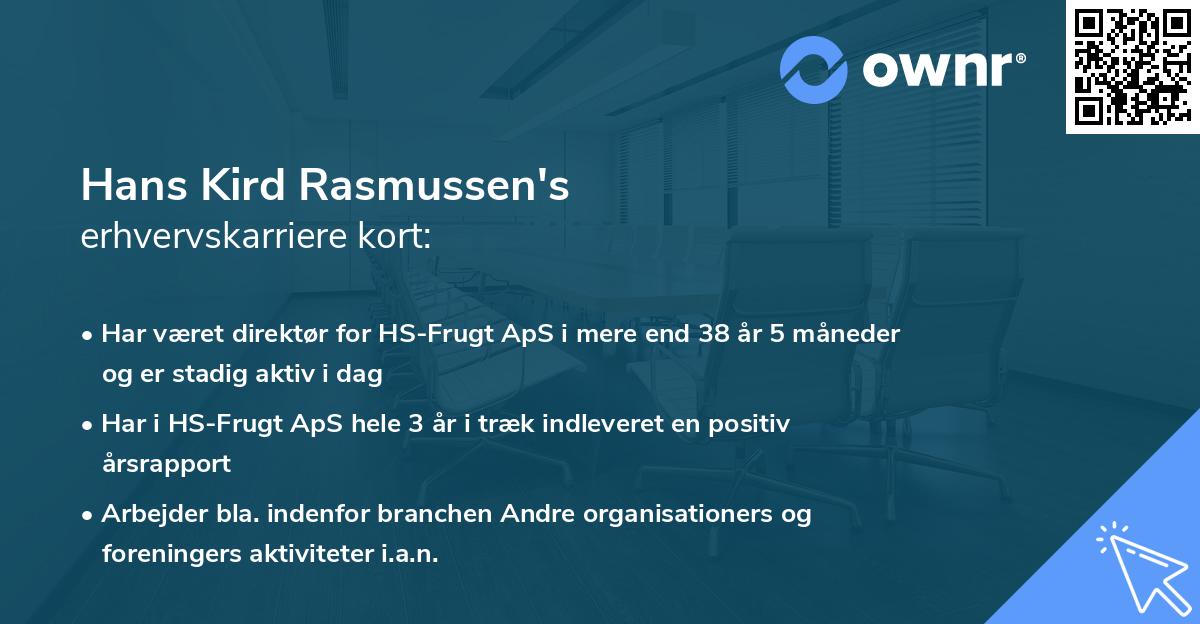 Hans Kird Rasmussen's erhvervskarriere kort