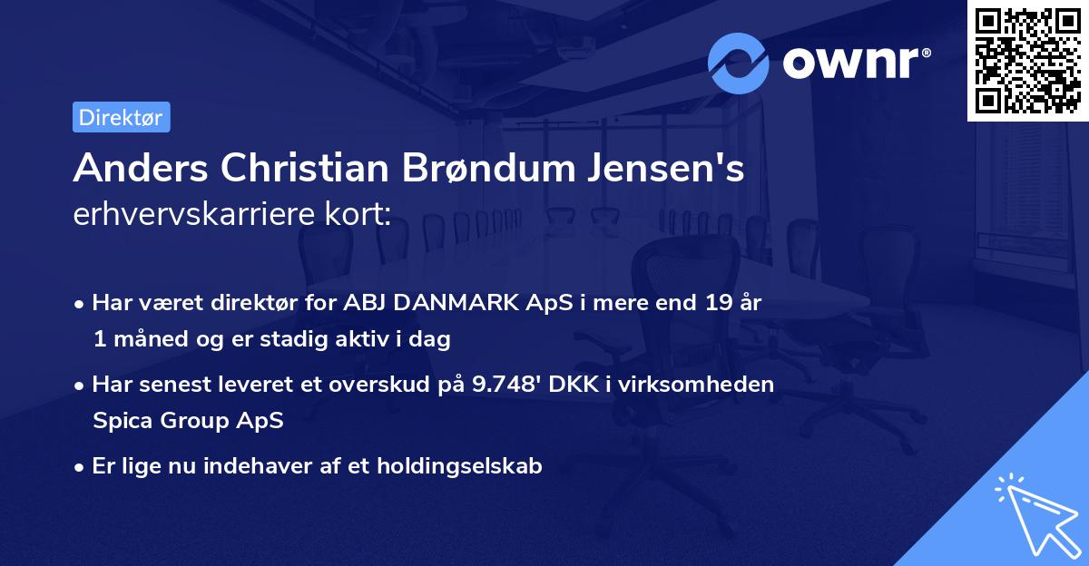 Anders Christian Brøndum Jensen's erhvervskarriere kort