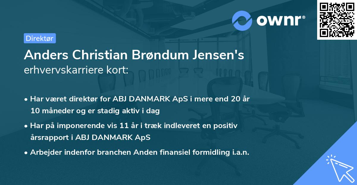 Anders Christian Brøndum Jensen's erhvervskarriere kort
