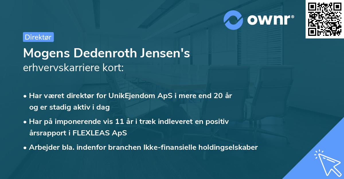 Mogens Dedenroth Jensen's erhvervskarriere kort