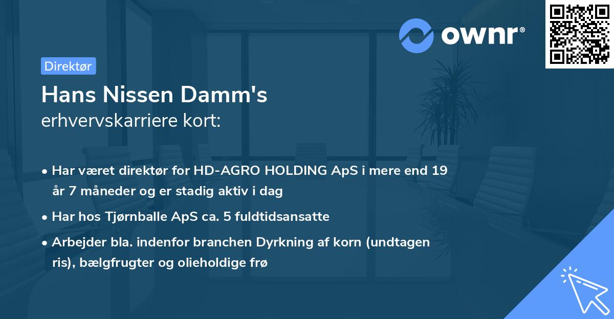 Hans Nissen Damm's erhvervskarriere kort