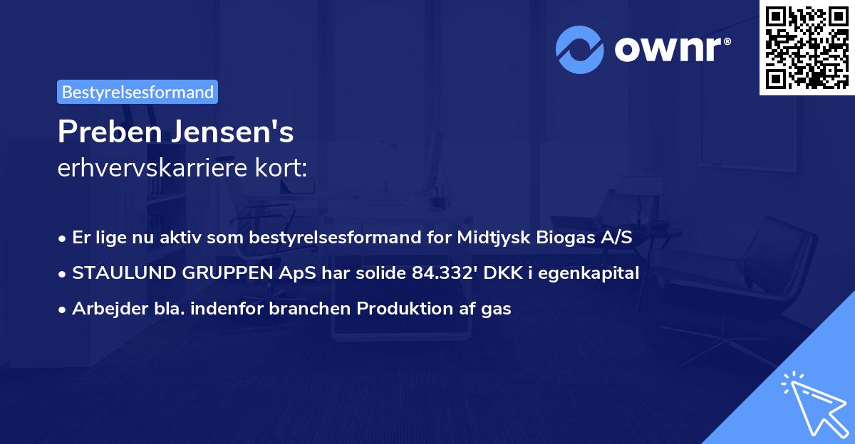 Preben Jensen's erhvervskarriere kort